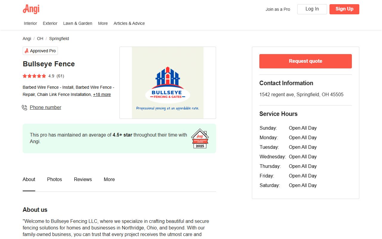 Bullseye Fencing LLC website screenshot