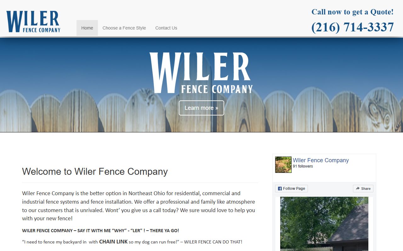 Wiler Fence Company website screenshot