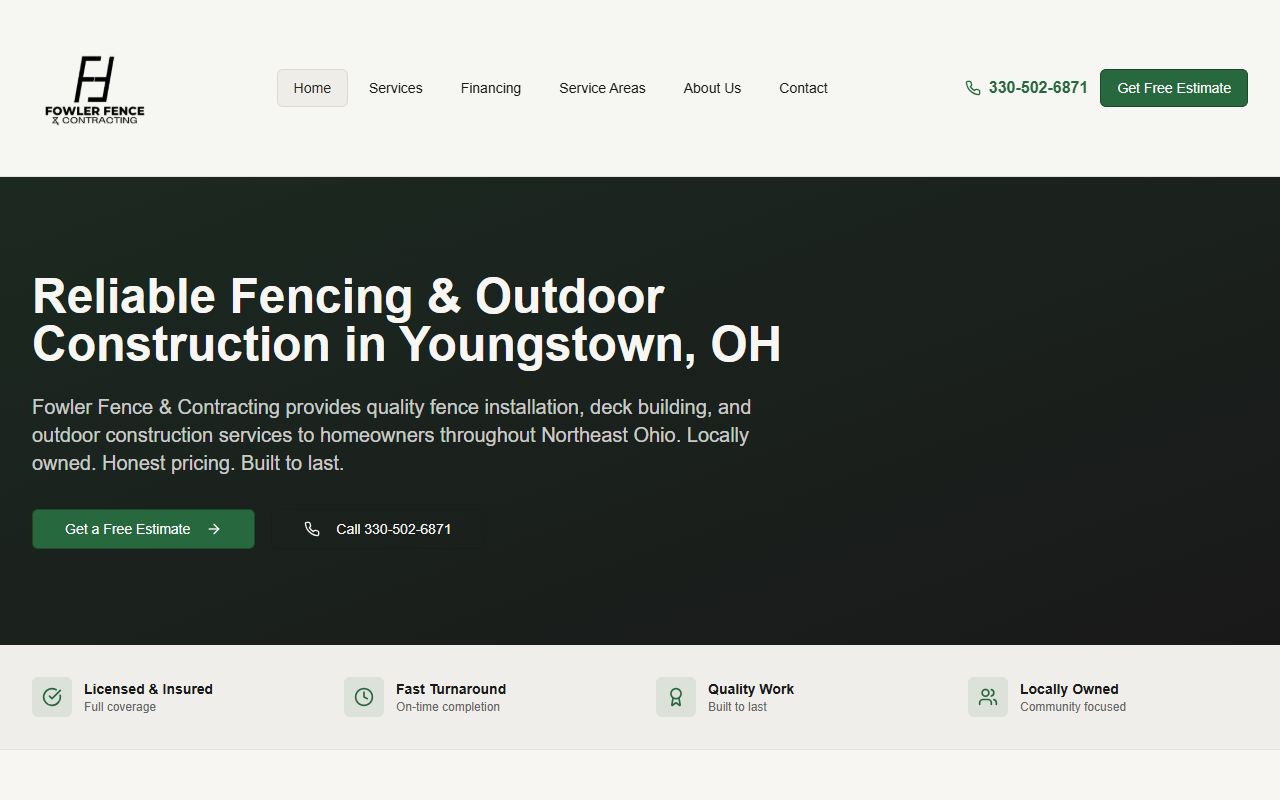Fowler Fence & Contracting website screenshot