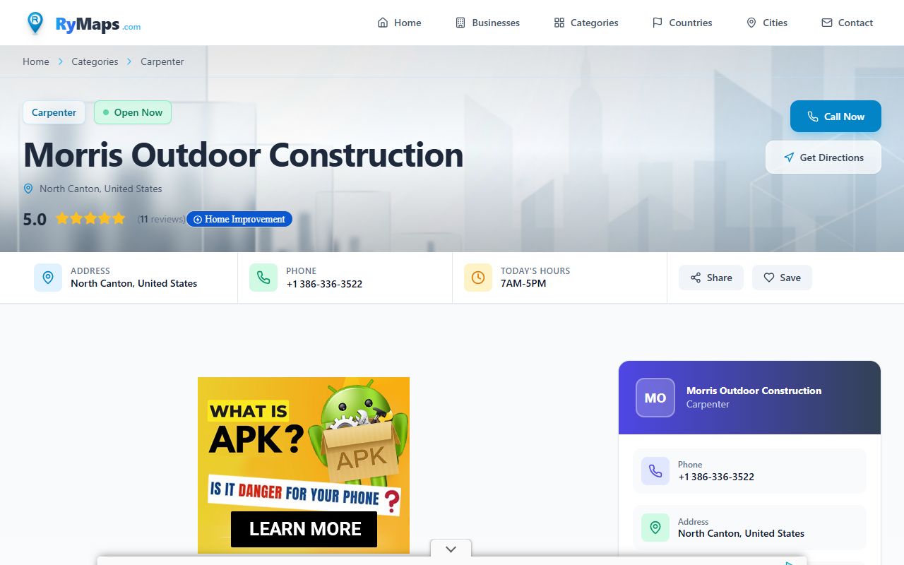 Morris Outdoor Construction website screenshot